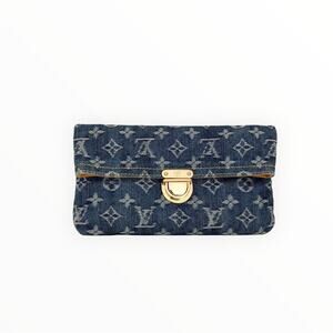 Vintage Louis Vuitton Monogram Denim Pochette Plat Clutch Blue